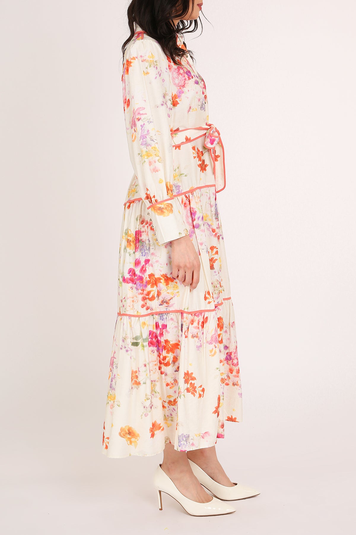 Sophia Painted Floral Print A-Line Tiered Maxi Shirt Dress - Shop Beulah Style