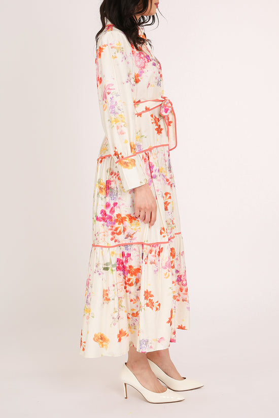 Sophia Painted Floral Print A-Line Tiered Maxi Shirt Dress - Shop Beulah Style