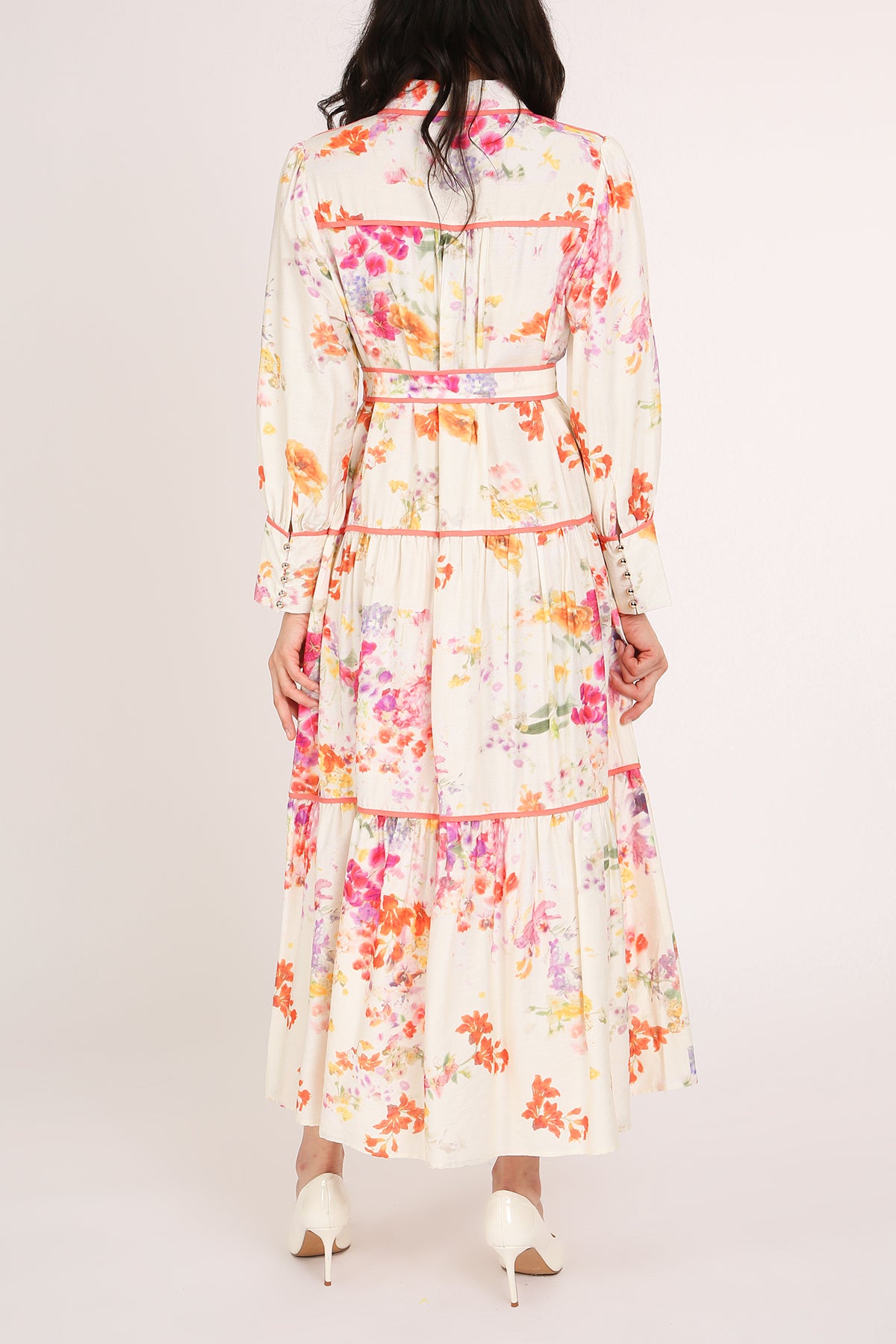 Sophia Painted Floral Print A-Line Tiered Maxi Shirt Dress - Shop Beulah Style