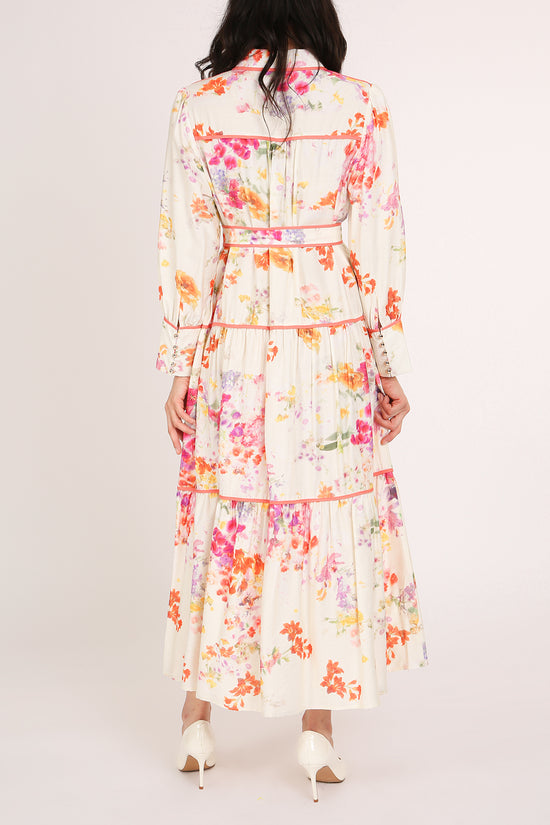 Sophia Painted Floral Print A-Line Tiered Maxi Shirt Dress - Shop Beulah Style