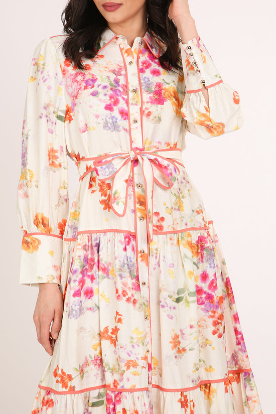 Sophia Painted Floral Print A-Line Tiered Maxi Shirt Dress - Shop Beulah Style