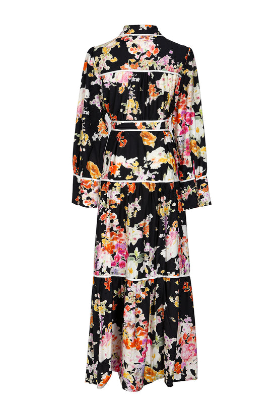 Sophia Painted Floral Print A-Line Tiered Maxi Shirt Dress - Shop Beulah Style