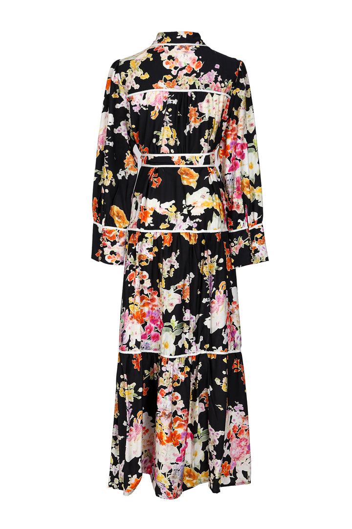 Sophia Painted Floral Print A-Line Tiered Maxi Shirt Dress - Shop Beulah Style