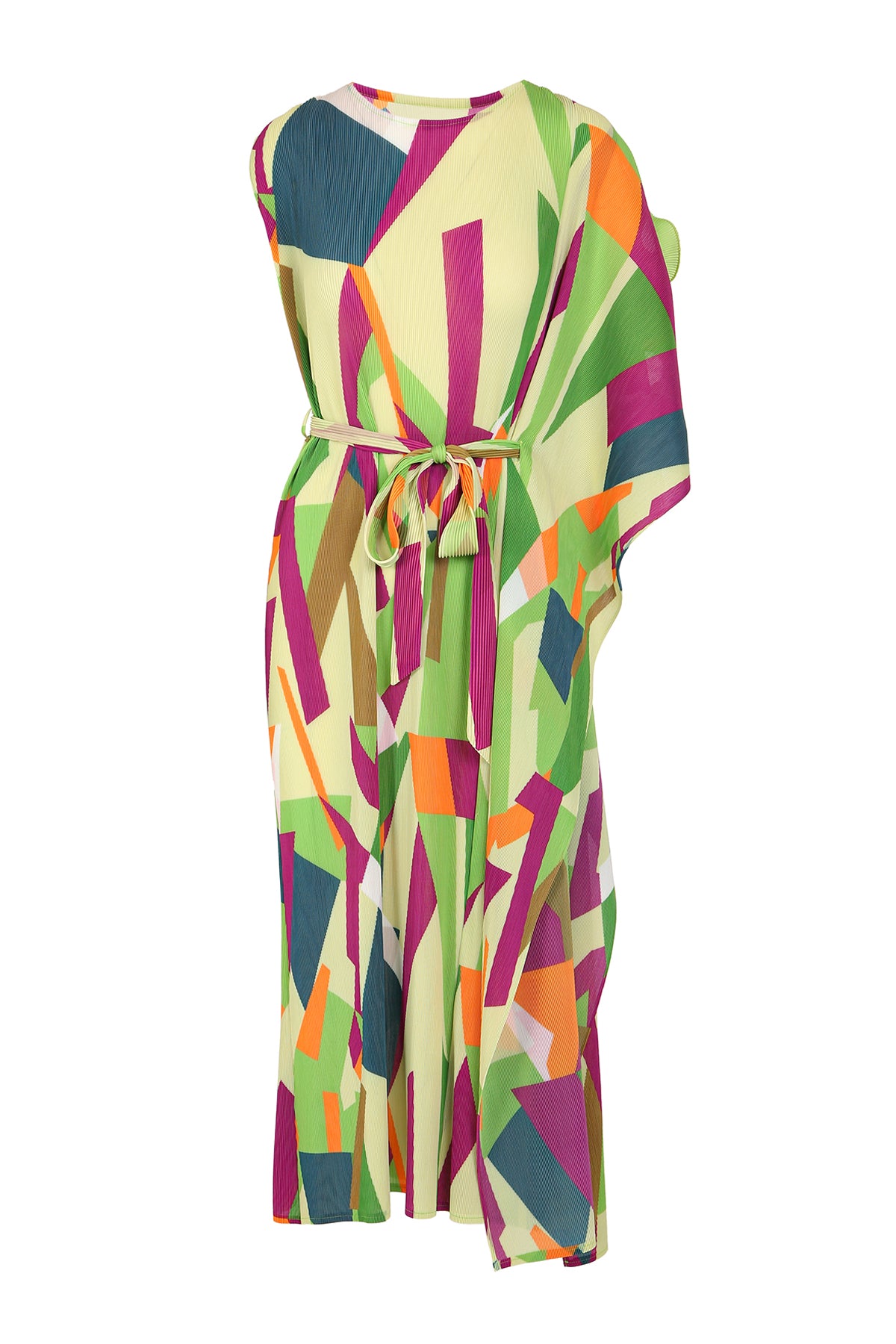 Noel Multicolor Printed Pleats Asymmetrical Draped Maxi Dress - Shop Beulah Style