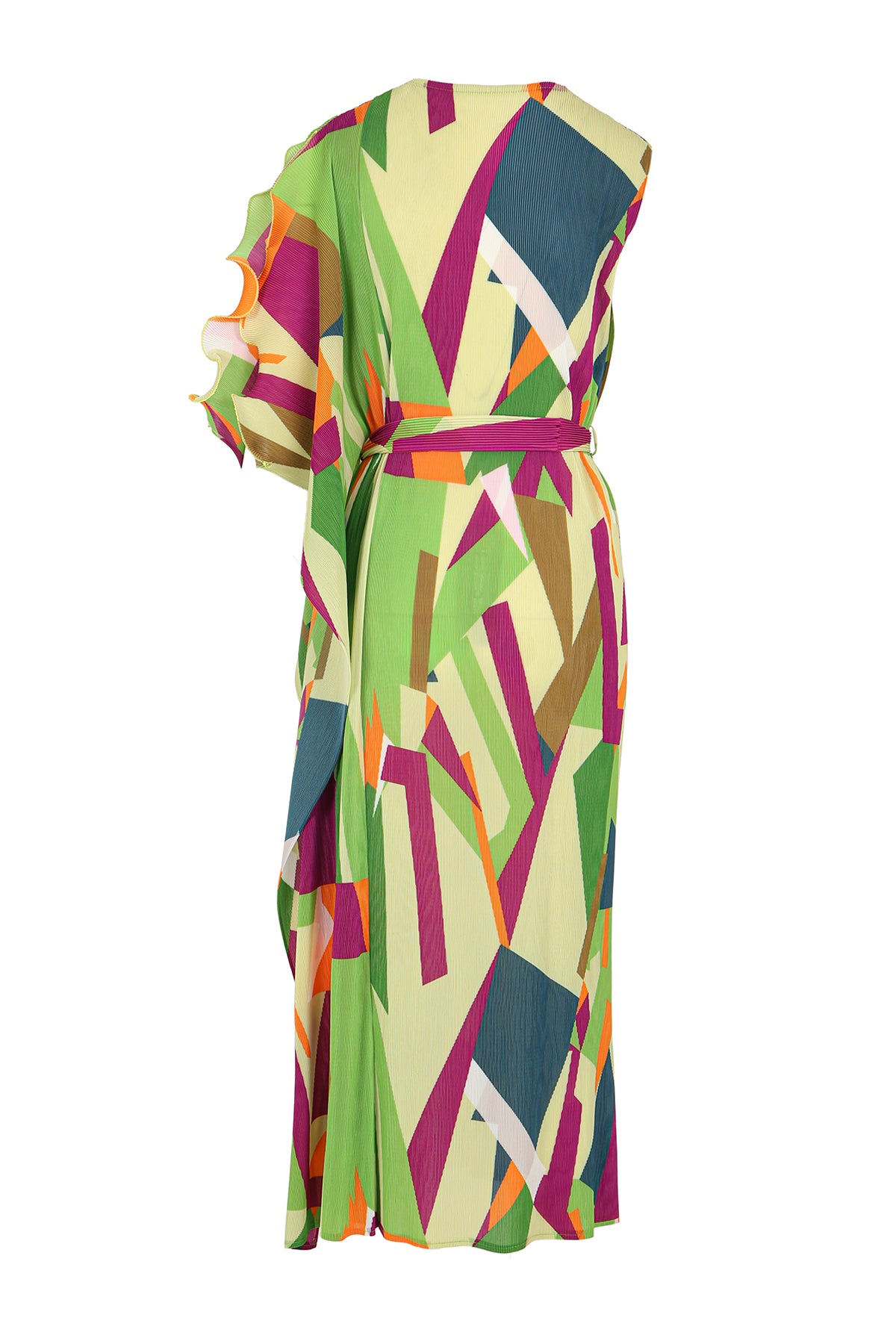 Noel Multicolor Printed Pleats Asymmetrical Draped Maxi Dress - Shop Beulah Style