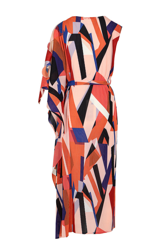 Noel Multicolor Printed Pleats Asymmetrical Draped Maxi Dress - Shop Beulah Style