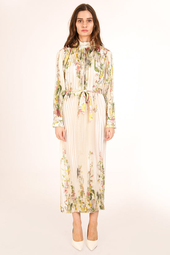 Anais Artistic Floral Print Pleated Midi Dress - Shop Beulah Style