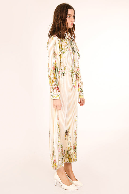 Anais Artistic Floral Print Pleated Midi Dress - Shop Beulah Style