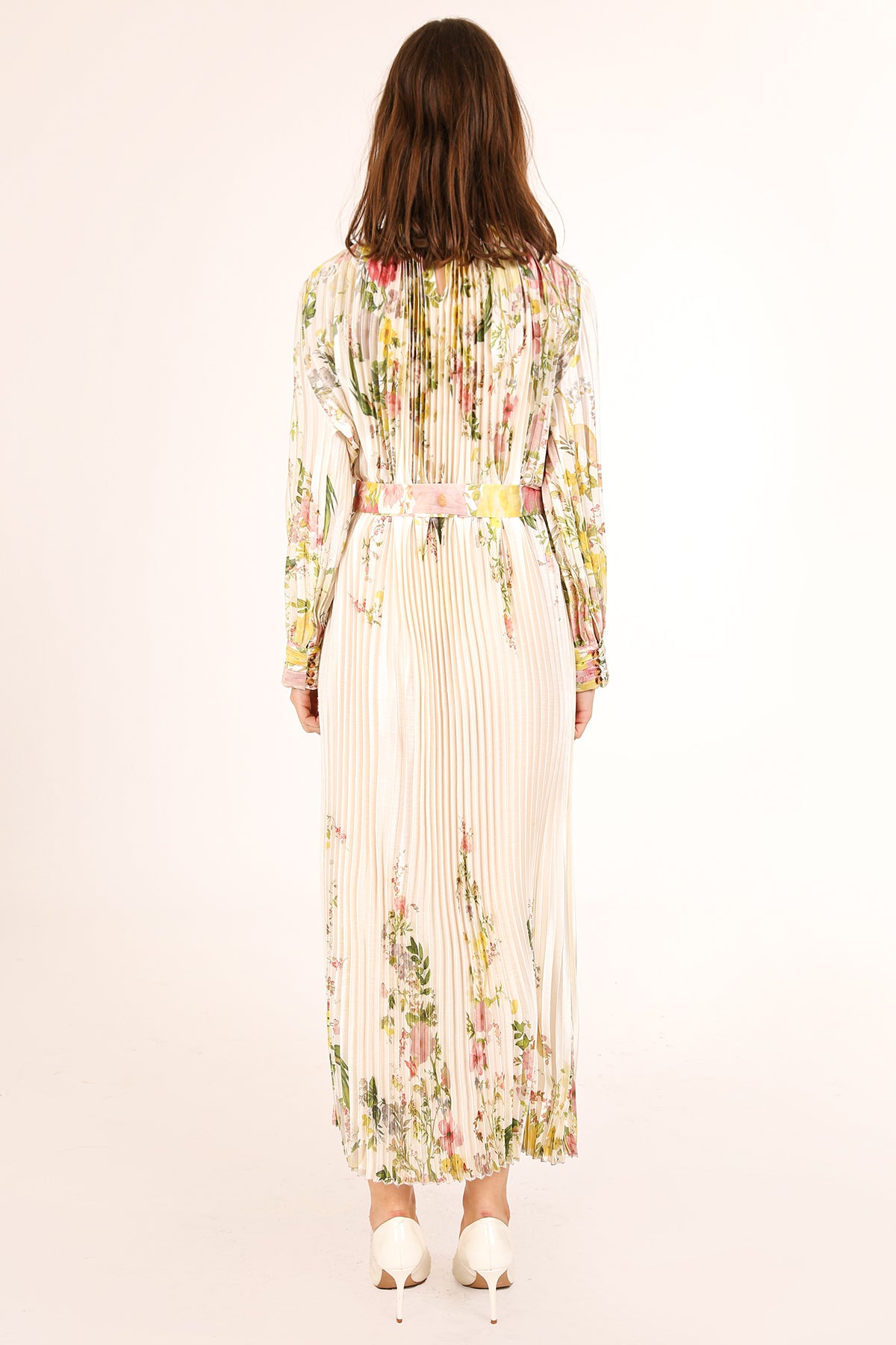 Anais Artistic Floral Print Pleated Midi Dress - Shop Beulah Style
