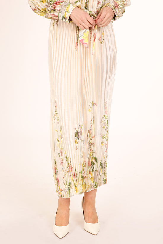 Anais Artistic Floral Print Pleated Midi Dress - Shop Beulah Style