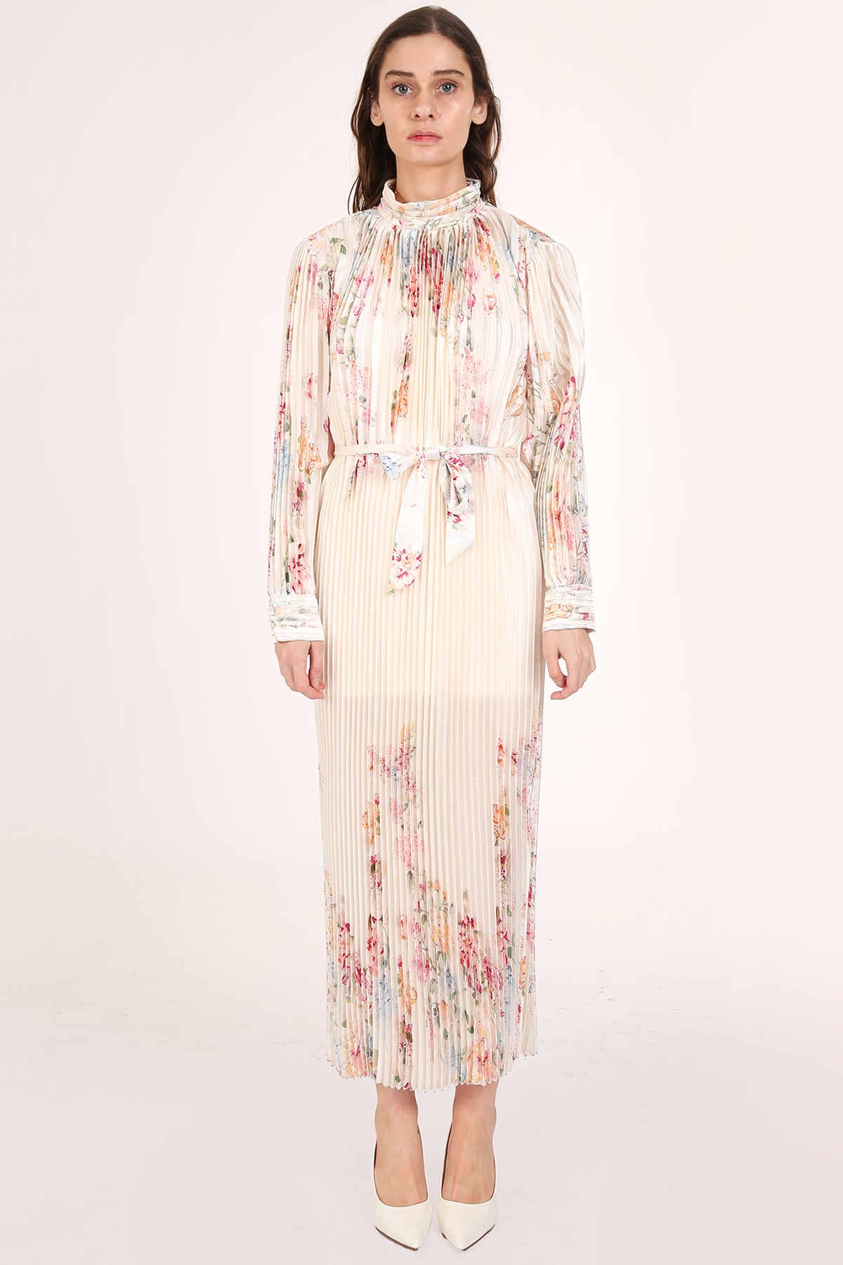 Anais Artistic Floral Print Pleated Midi Dress