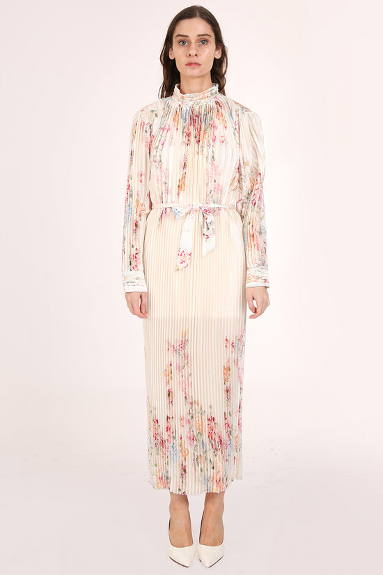 Anais Artistic Floral Print Pleated Midi Dress - Shop Beulah Style