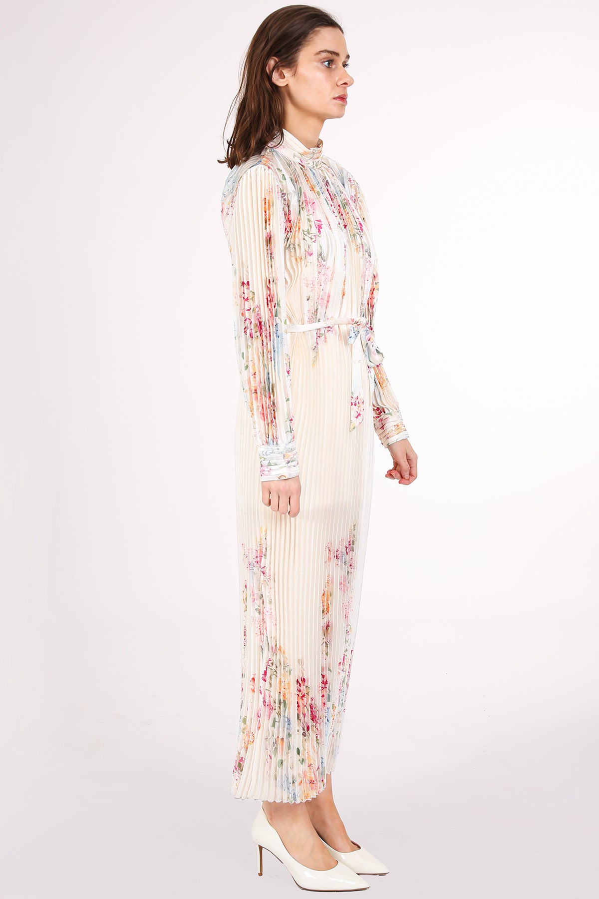 Anais Artistic Floral Print Pleated Midi Dress
