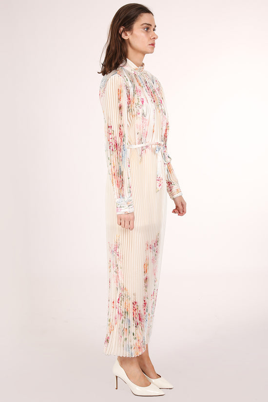 Anais Artistic Floral Print Pleated Midi Dress - Shop Beulah Style