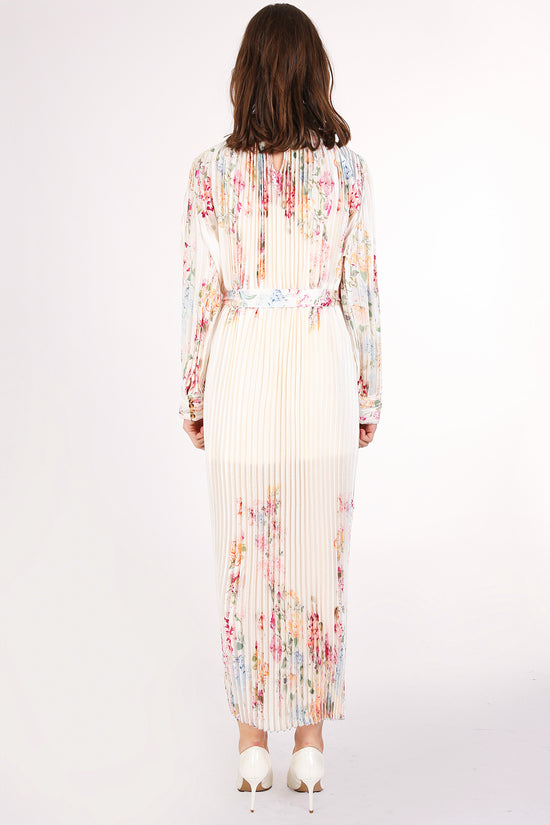 Anais Artistic Floral Print Pleated Midi Dress