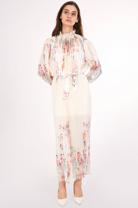 Anais Artistic Floral Print Pleated Midi Dress