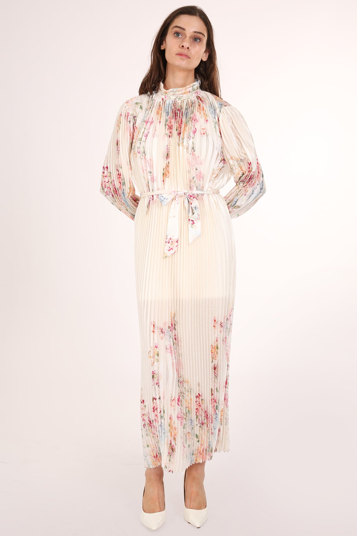 Anais Artistic Floral Print Pleated Midi Dress - Shop Beulah Style