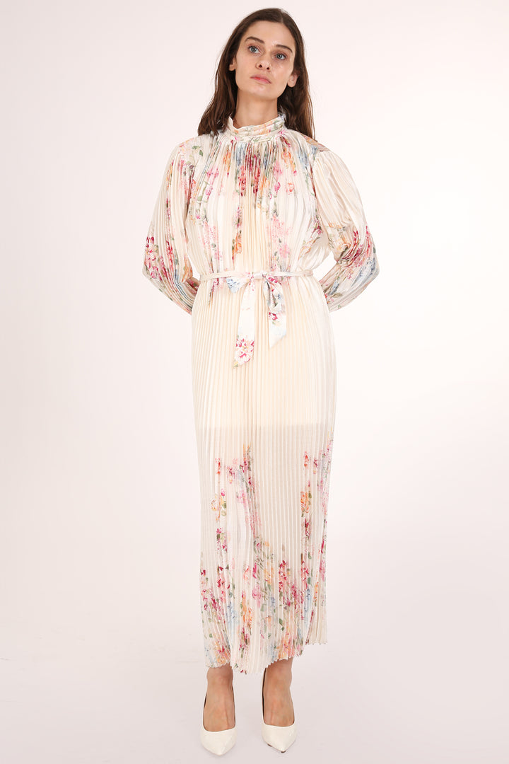 Anais Artistic Floral Print Pleated Midi Dress - Shop Beulah Style