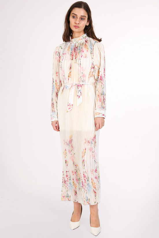 Anais Artistic Floral Print Pleated Midi Dress