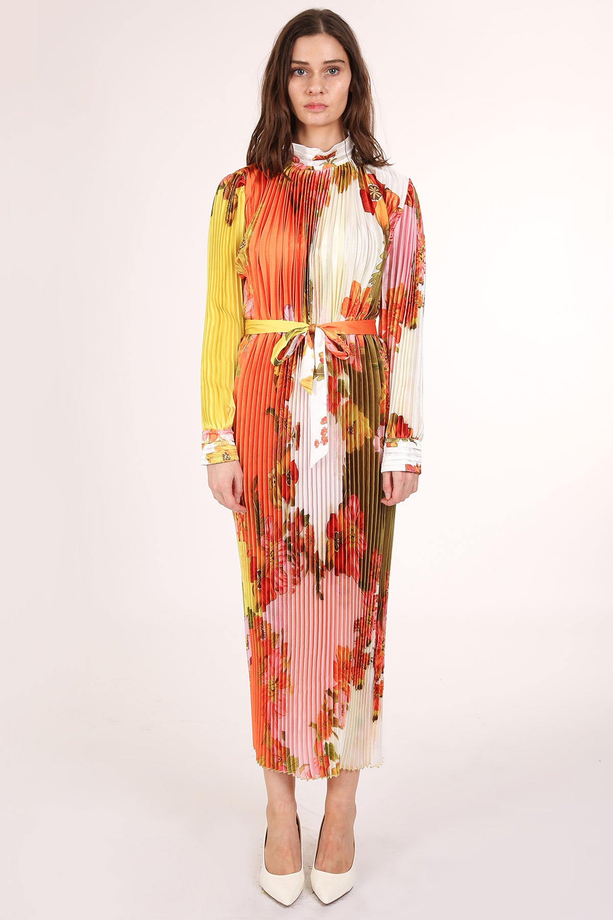 Aria Colorblock Multi-floral Print Pleated Midi Dress - Shop Beulah Style