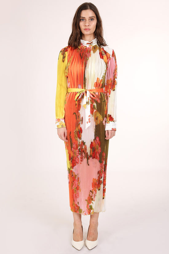 Aria Colorblock Multi-floral Print Pleated Midi Dress - Shop Beulah Style