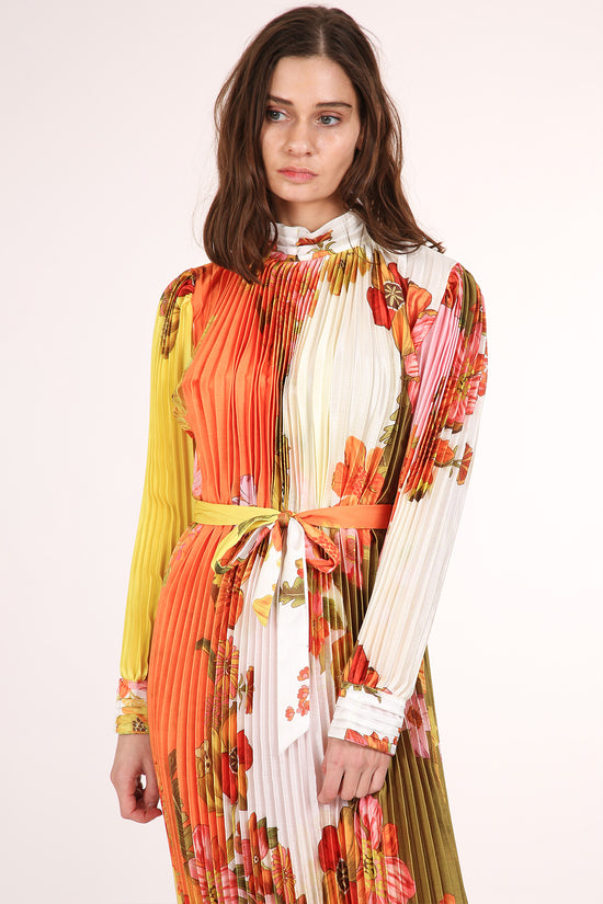 Aria Colorblock Multi-floral Print Pleated Midi Dress - Shop Beulah Style