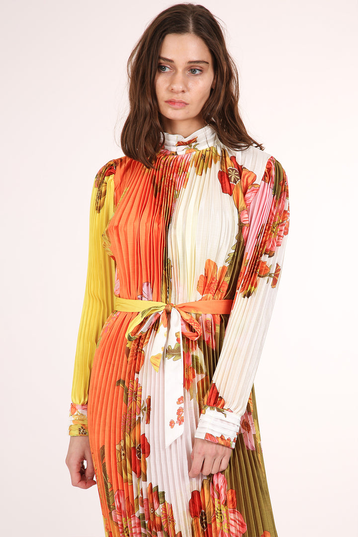 Aria Colorblock Multi-floral Print Pleated Midi Dress - Shop Beulah Style