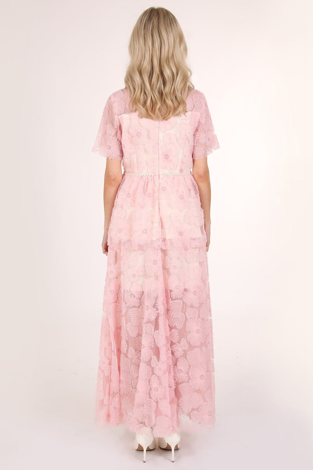 Micah Embellished Trim Floral Tulle Tiered Mesh Maxi Dress - Shop Beulah Style