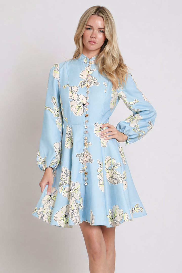 Margaret Floral Printed Multi-Embellished A-Line Shift Mini Dress - Shop Beulah Style