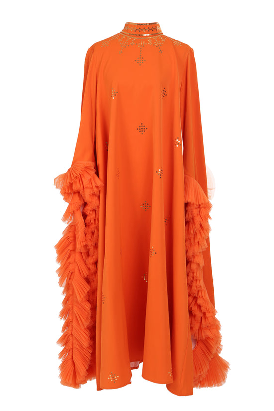 Harlan Modern Jacquard Sequined Ruffled Detail Maxi Dress