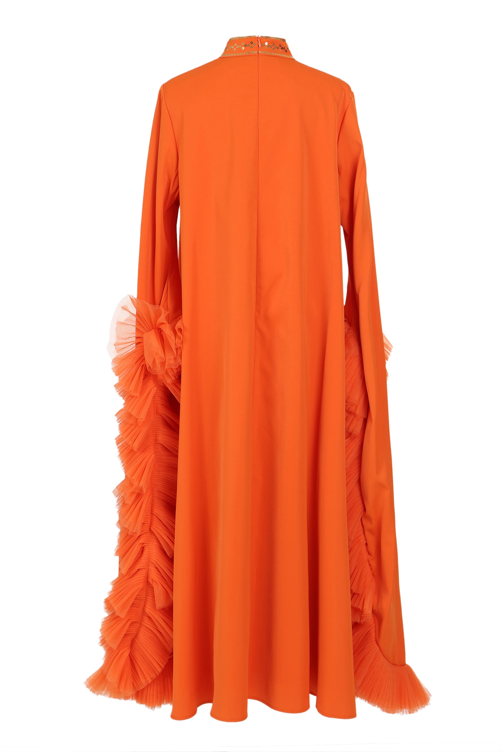 Harlan Modern Jacquard Sequined Ruffled Detail Maxi Dress