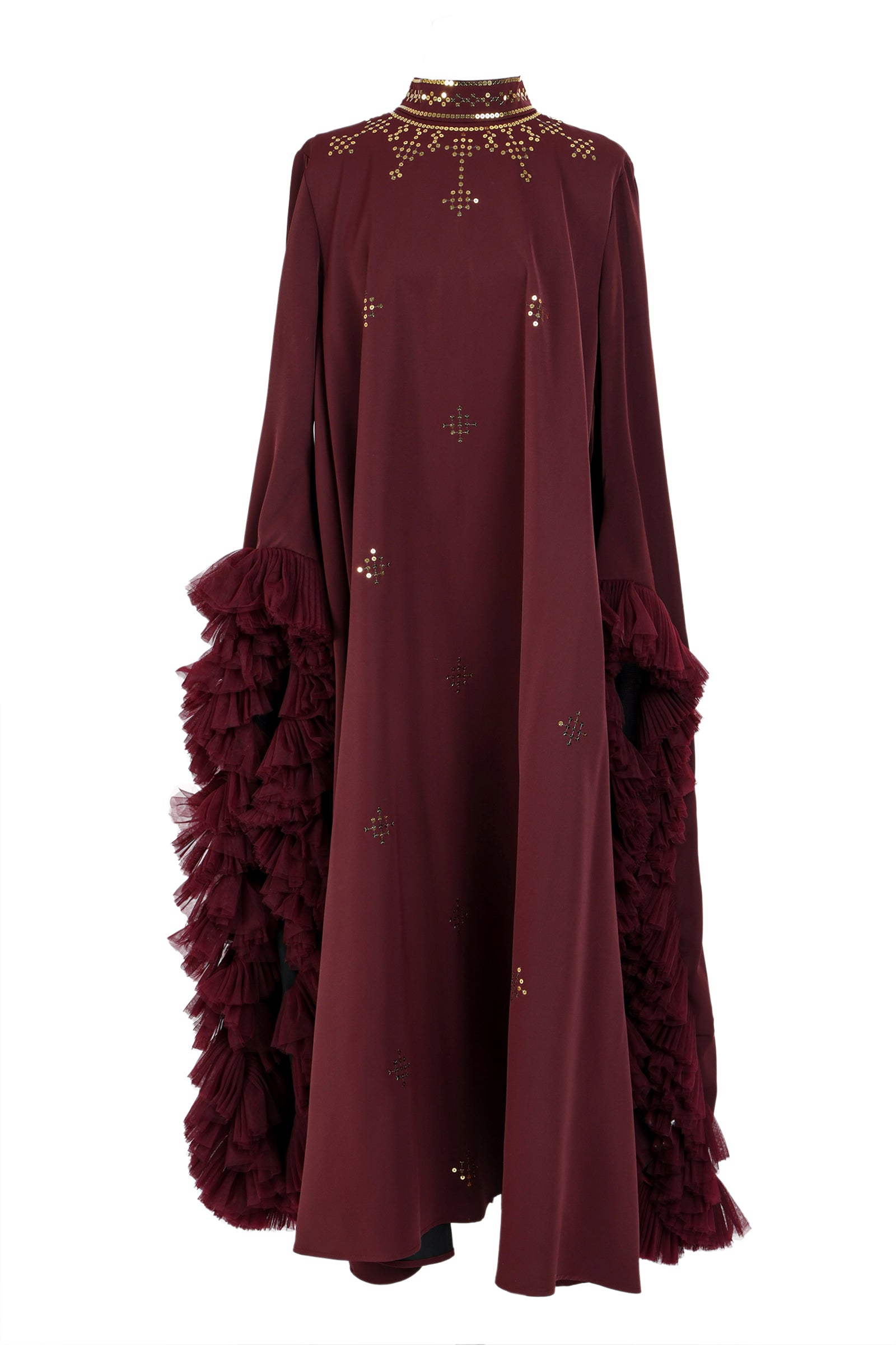 Harlan Modern Jacquard Sequined Ruffled Detail Maxi Dress