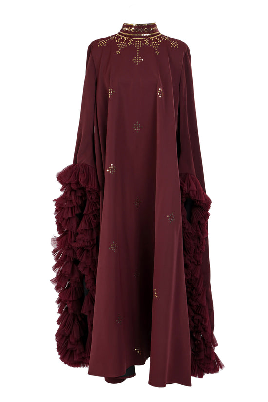 Harlan Modern Jacquard Sequined Ruffled Detail Maxi Dress