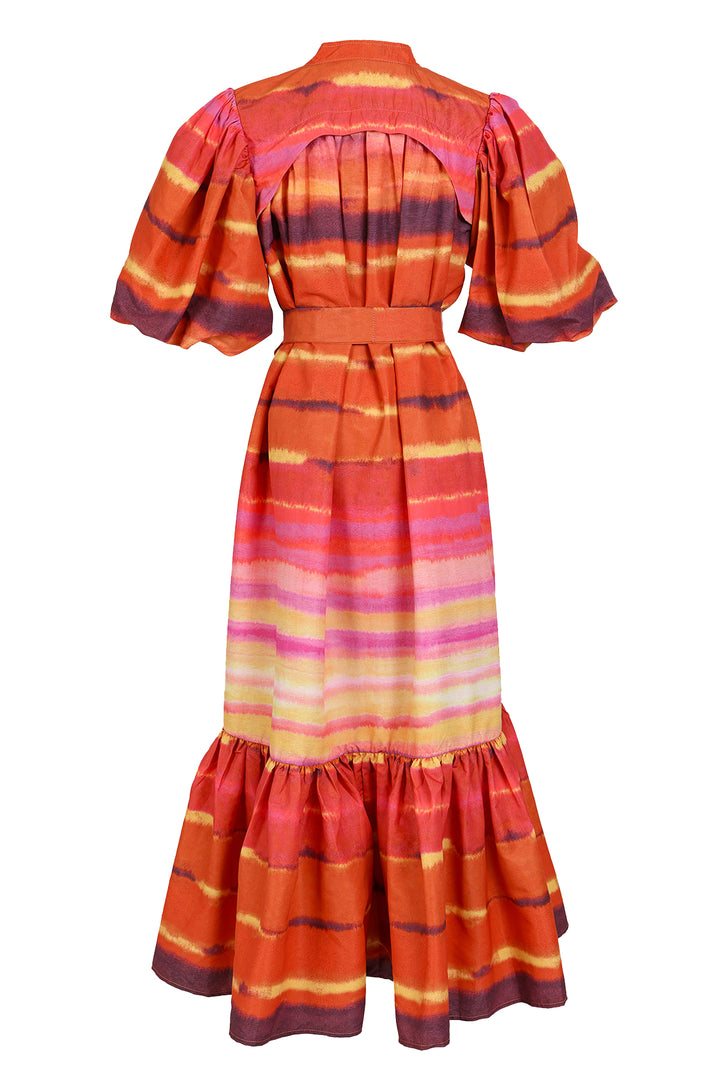 Isaac Abstract Print Belted Puff Flounce Maxi Dress - Shop Beulah Style