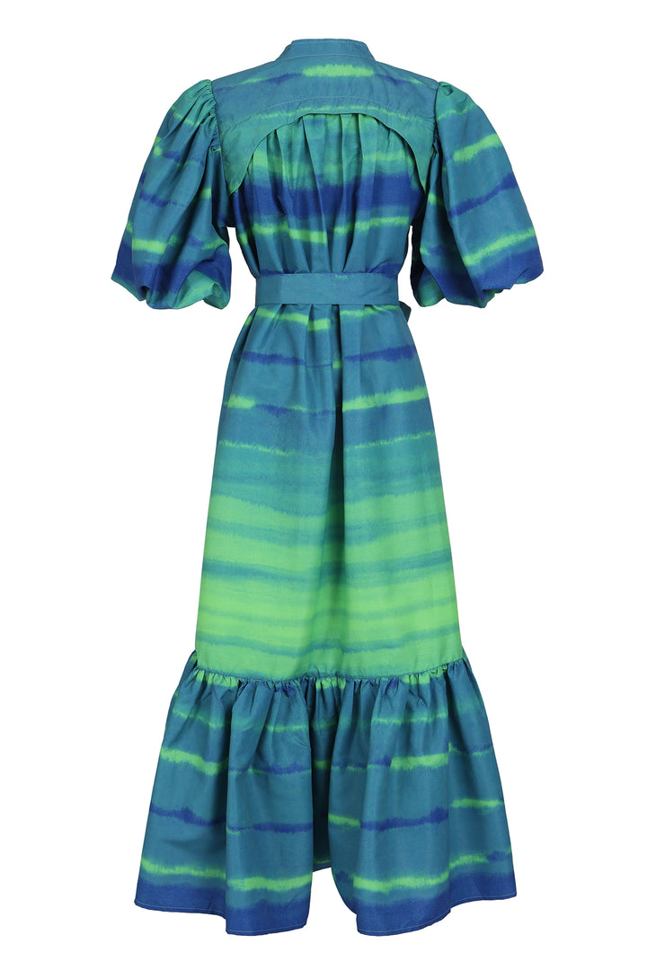 Isaac Abstract Print Belted Puff Flounce Maxi Dress - Shop Beulah Style
