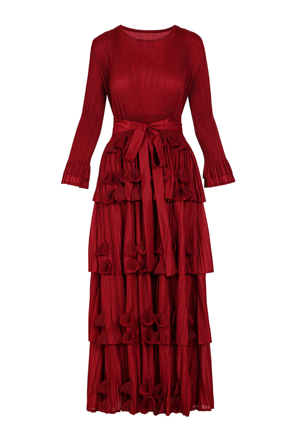 Harper Ruffled Detail on Tiered Pleats Maxi Dress - Shop Beulah Style