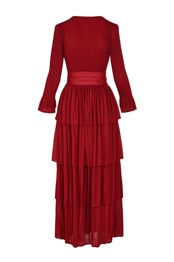 Harper Ruffled Detail on Tiered Pleats Maxi Dress - Shop Beulah Style