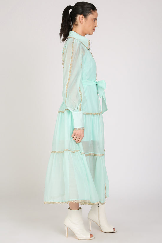 Glinda Lace Trim Details Tiered Sheer Maxi Dress - Shop Beulah Style