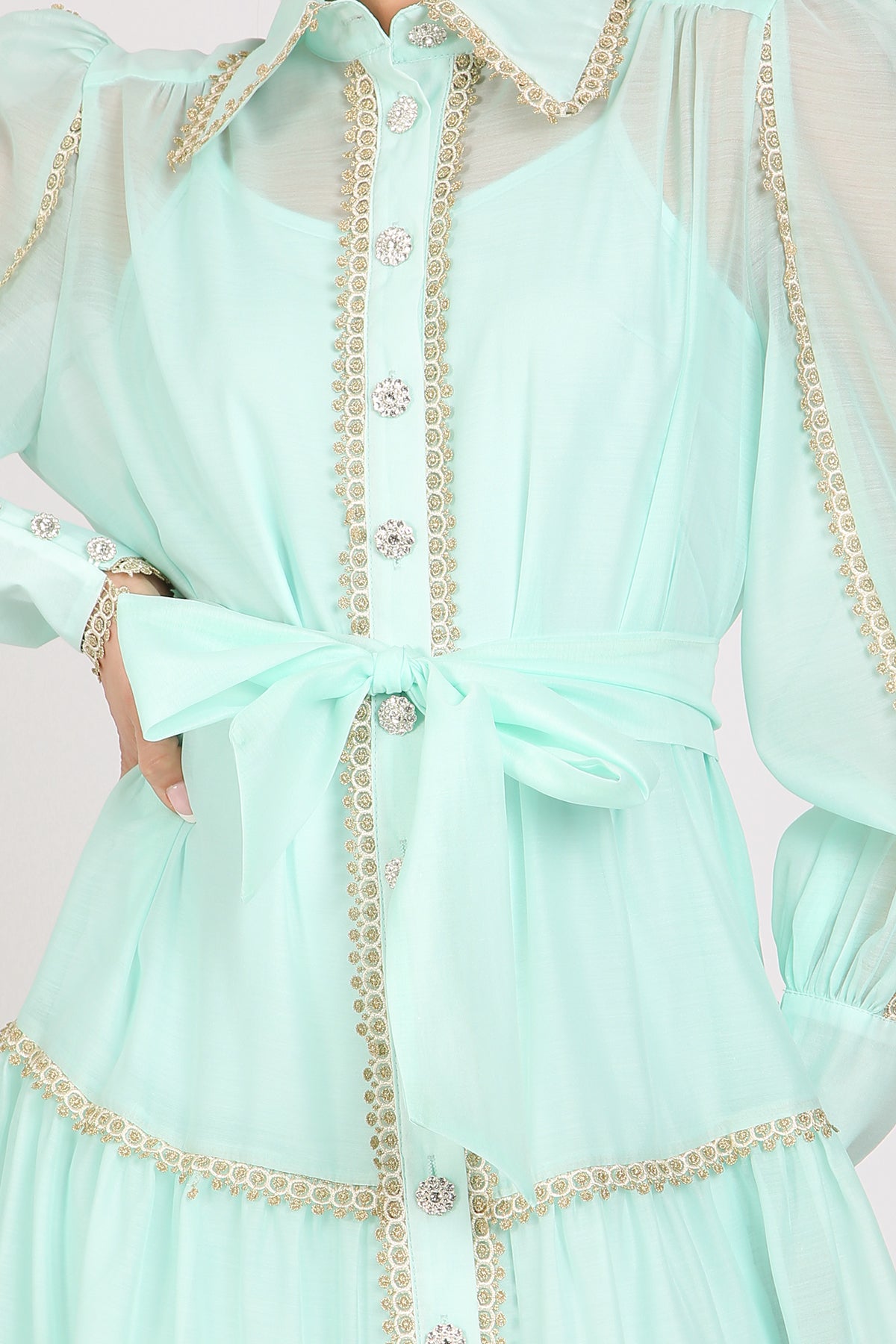 Glinda Lace Trim Details Tiered Sheer Maxi Dress - Shop Beulah Style