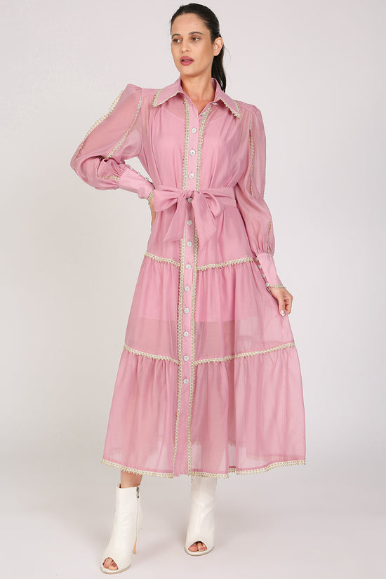 Glinda Lace Trim Details Tiered Sheer Maxi Dress - Shop Beulah Style