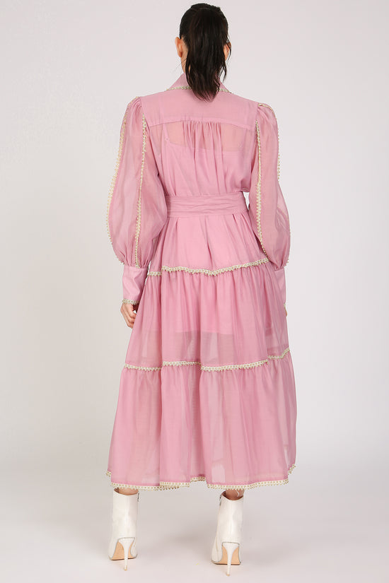 Glinda Lace Trim Details Tiered Sheer Maxi Dress - Shop Beulah Style
