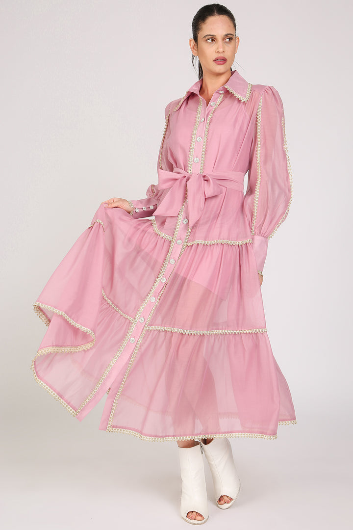 Glinda Lace Trim Details Tiered Sheer Maxi Dress