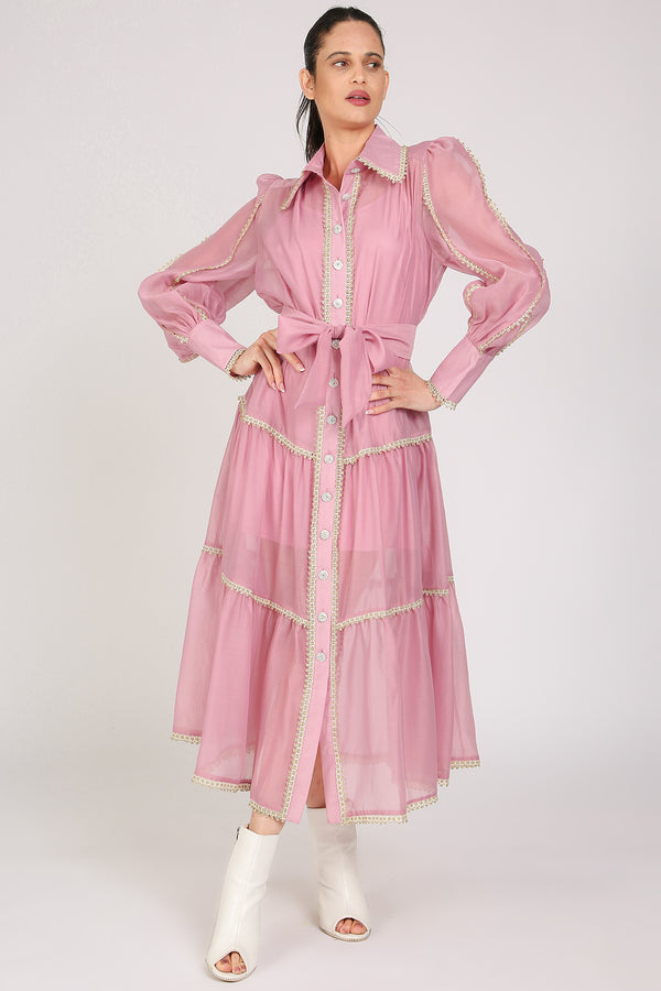 Glinda Lace Trim Details Tiered Sheer Maxi Dress