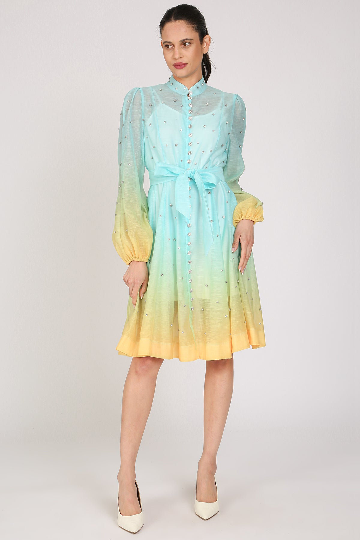 Sophia Gradation Print & Embellished A-Line Mini Dress - Shop Beulah Style