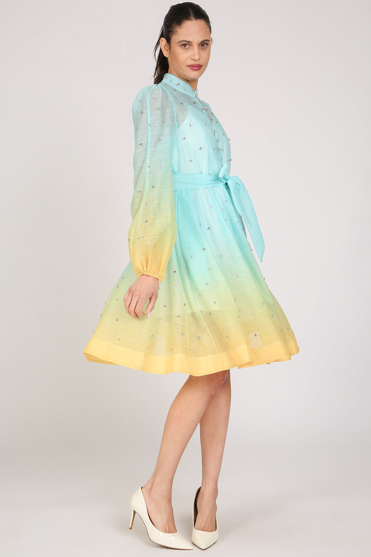 Sophia Gradation Print & Embellished A-Line Mini Dress - Shop Beulah Style