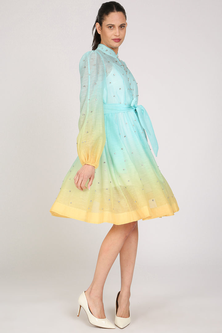 Sophia Gradation Print & Embellished A-Line Mini Dress - Shop Beulah Style