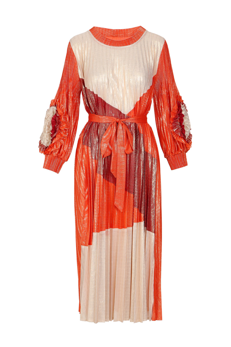 Brielle Metallic Coated Ruffles Detail Pleats Maxi Dress - Shop Beulah Style