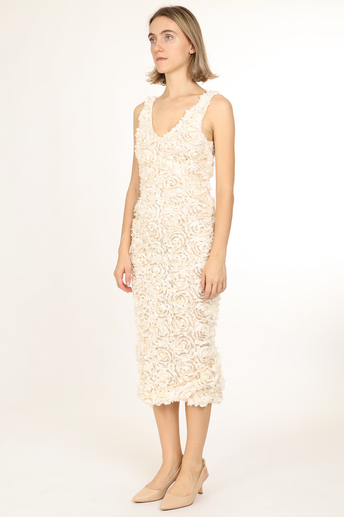 Morgan Petal Tulle Textured Mesh Bodycon Midi Dress