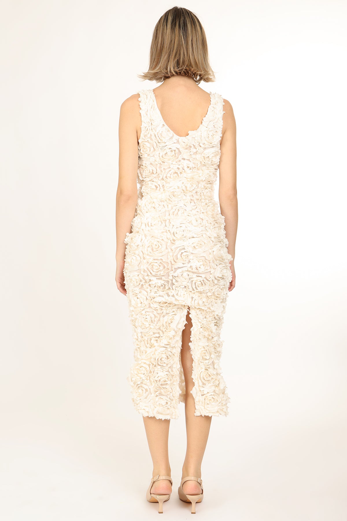 Morgan Petal Tulle Textured Mesh Bodycon Midi Dress