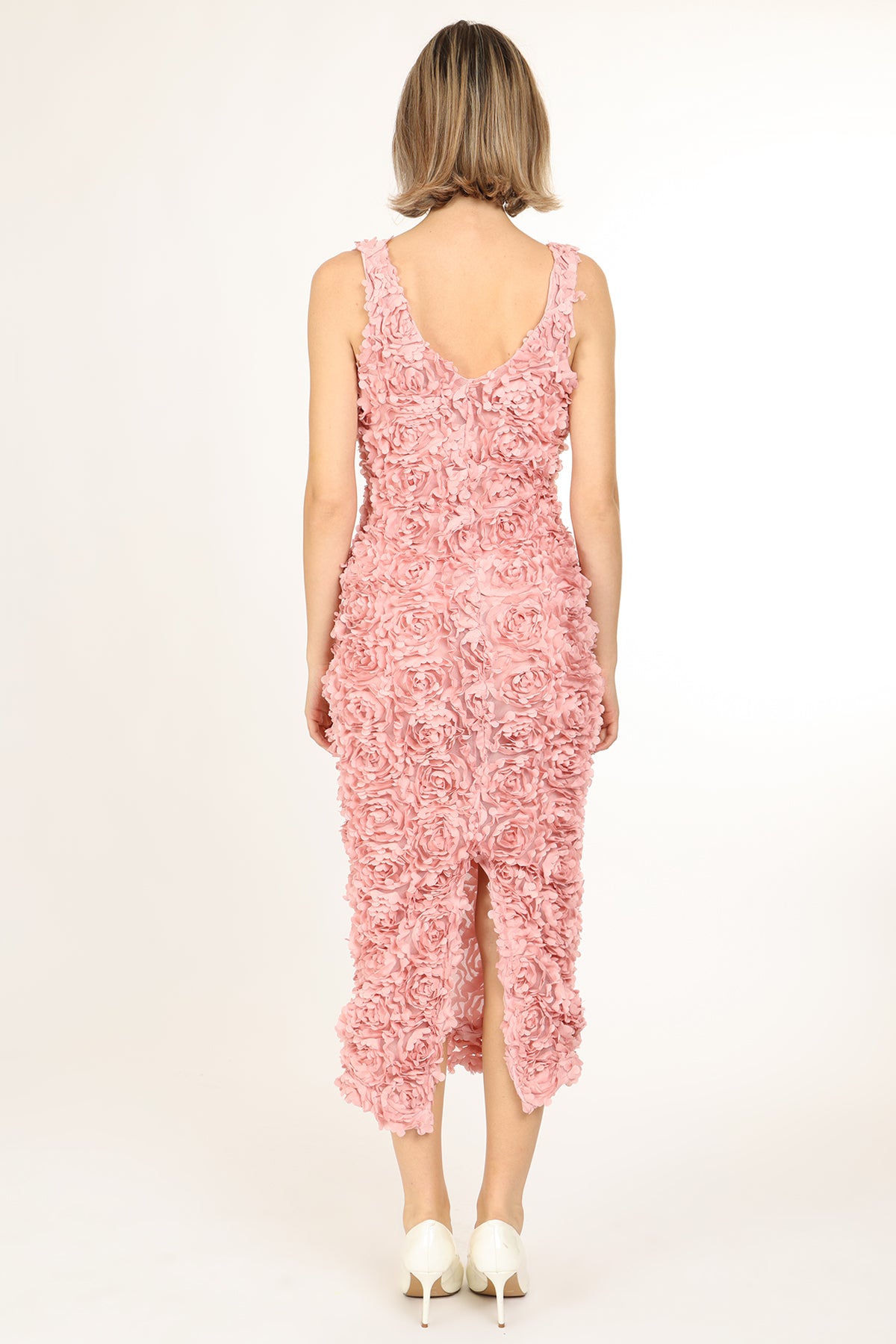 Morgan Petal Tulle Textured Mesh Bodycon Midi Dress